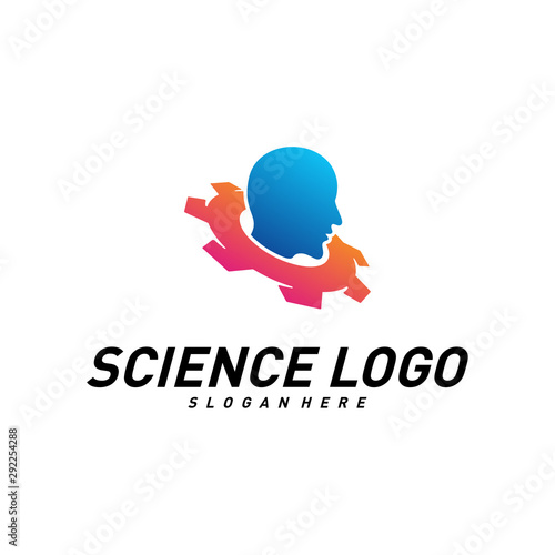 Head People with Gear Logo Vector Template. Brain, Creative mind with Mechanic, learning and design icons. Man head, people symbols. Colorful Icon