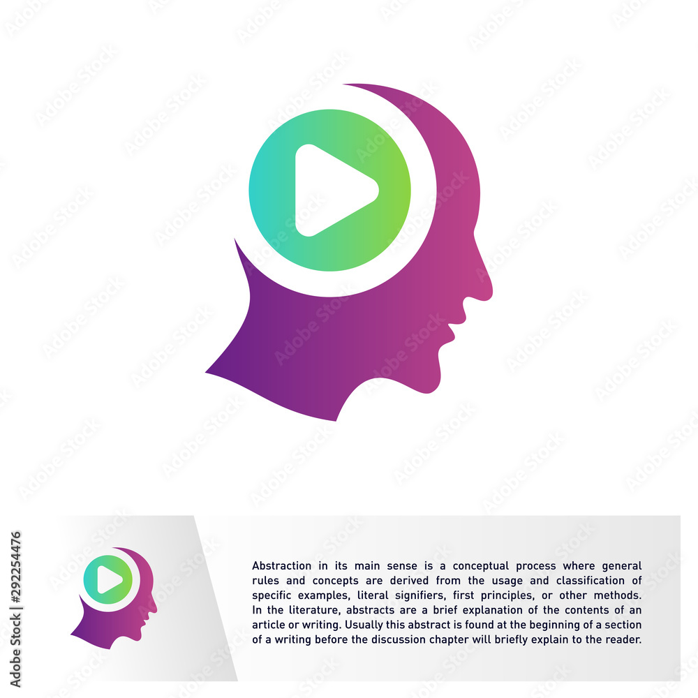Head People with Play Logo Vector Template. Brain, Creative mind With Media Icon, learning and design icons. Man head, people symbols. Colorful Icon Head People with Play Logo Vector Template. Brain, Creative mind With Media Icon, learning and design icons. Man head, people symbols. Colorful Icon