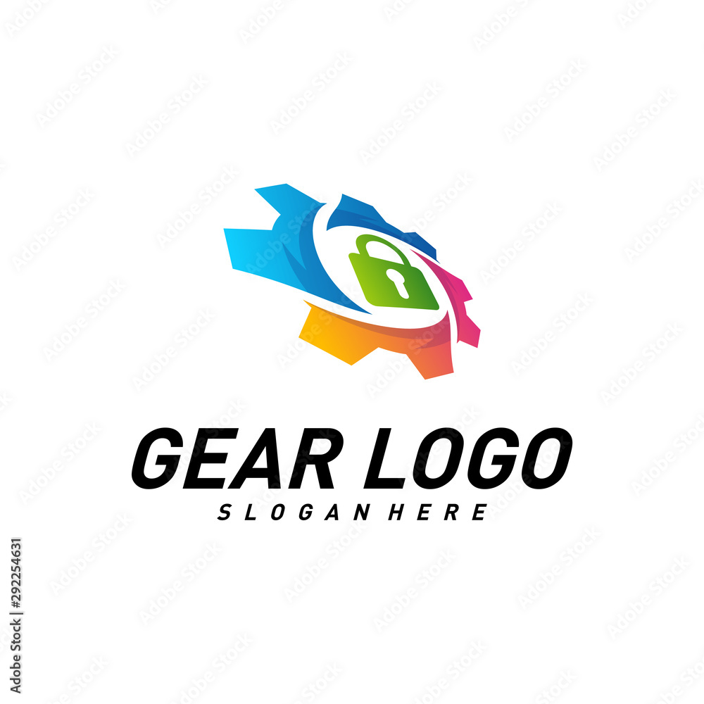 Gear with key logo Design Vector Template. Mechanic Security Icon Symbol. Colorful Icon Gear with key logo Design Vector Template. Mechanic Security Icon Symbol. Colorful Icon
