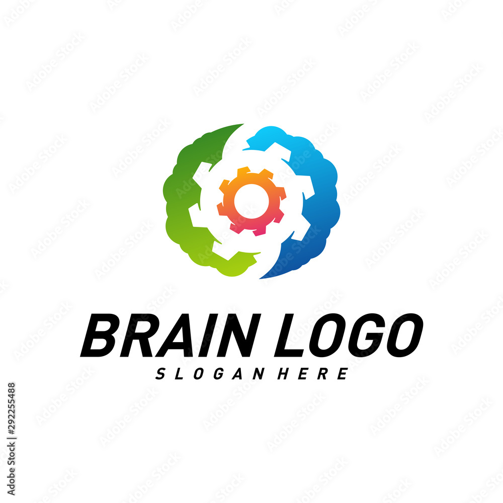 Brain with Gear, Creative mind with Mechanic, learning and design icons. People symbols. Colorful Icon
