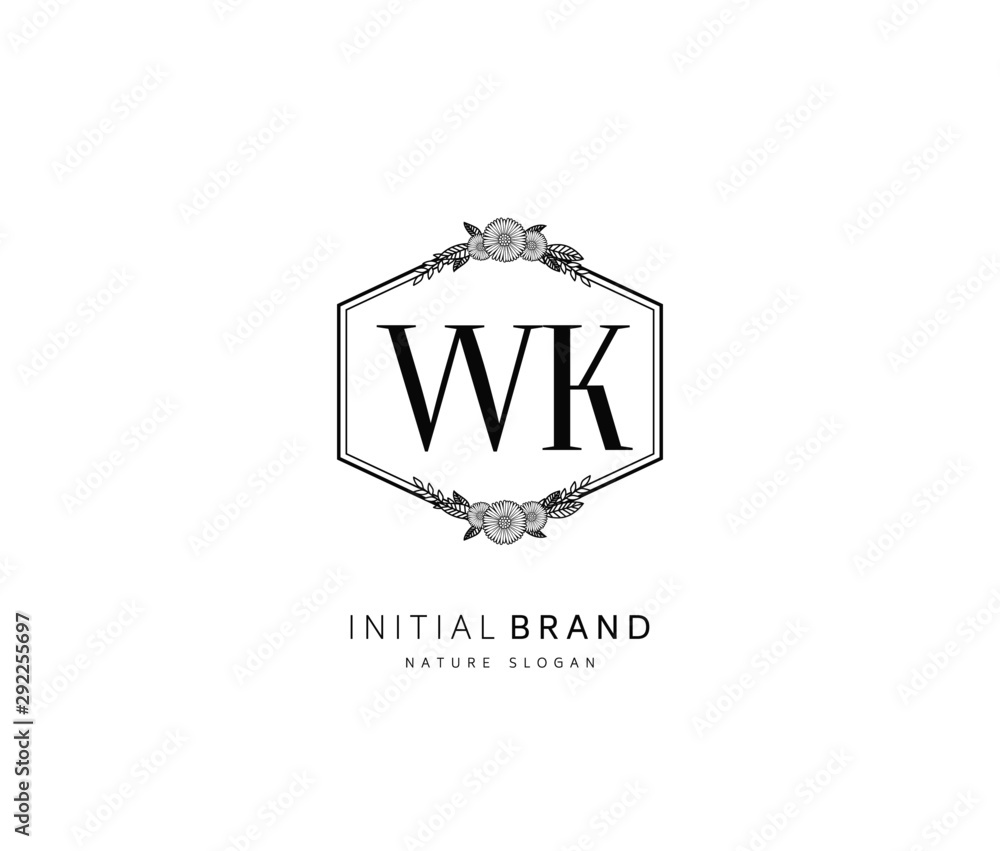 W K WK Beauty vector initial logo, handwriting logo of initial signature, wedding, fashion, jewerly, boutique, floral and botanical with creative template for any company or business.