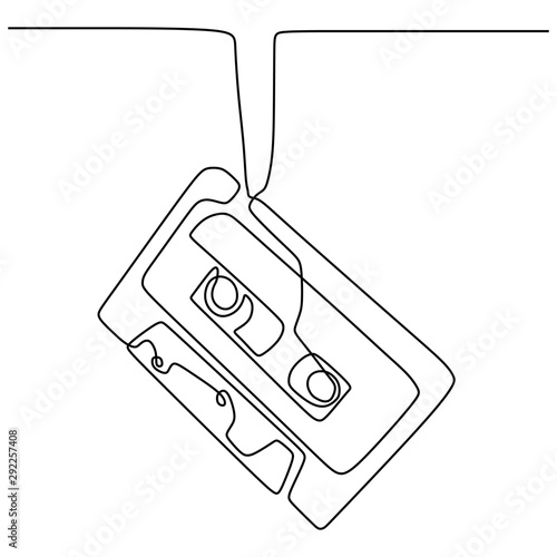cassette tape ribbon continuous single line drawing vector music symbol of retro vintage