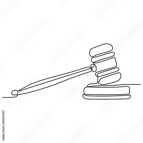 one line drawing of judge hammer law symbol continuous hand drawn sketch minimalist design vector illustration