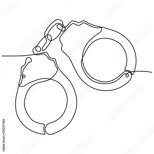 single one line drawing handcuffs minimalist design vector illustration law theme object isolated on white background