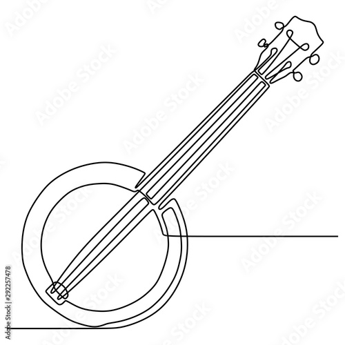 continuous line drawing banjo music instrument vector illustration minimalist design