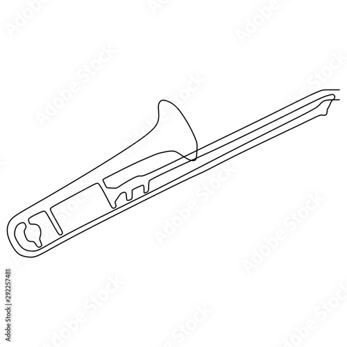 one line drawing trombone music instrument vector illustration minimalist design