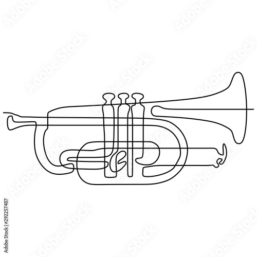 continuous line drawing Cornet music instrument vector illustration minimalist design