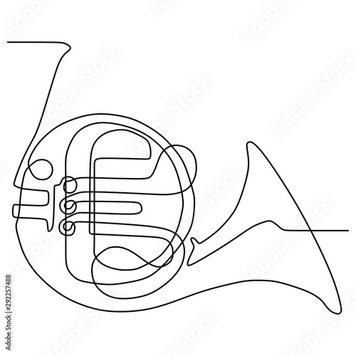 one continuous line drawing Frech horn music instrument vector illustration minimalist design single line art