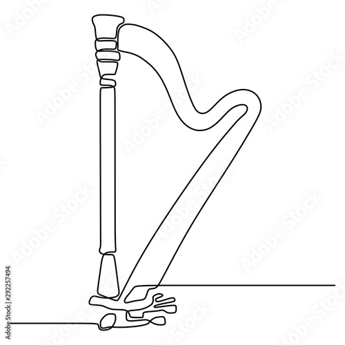 one line drawing Harp music instrument vector illustration minimalist design