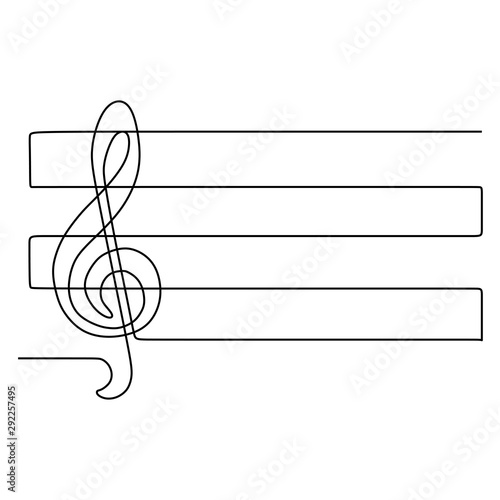 A treble clef one continuous line drawing music symbol. Vector illustration minimalism design