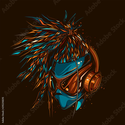 Original vector illustration stylish alien musician in fashionable glasses and headphones