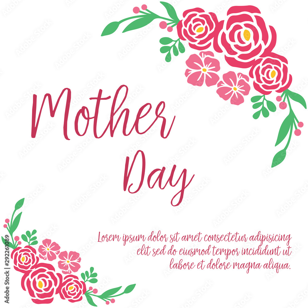 Card mother day with beautiful pink rose flower frame. Vector Card mother day with beautiful pink rose flower frame. Vector