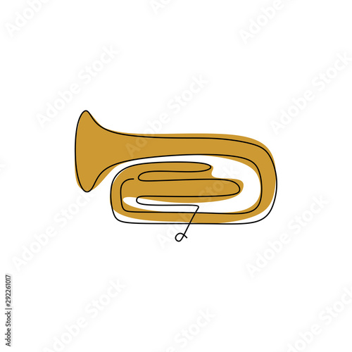 one continuous line drawing Frech horn music instrument vector illustration minimalist design single line art