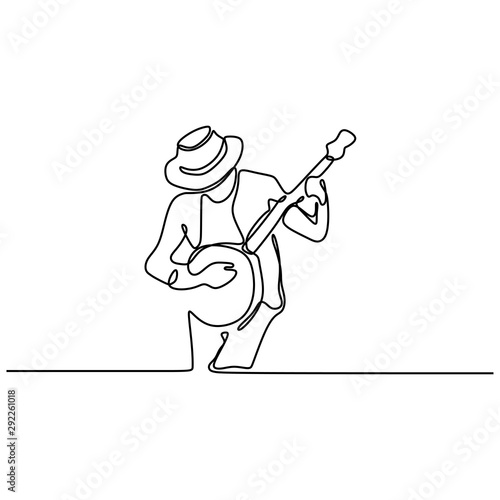 continuous line drawing banjo music instrument vector illustration minimalist design