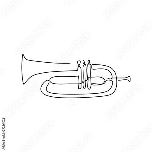 continuous line drawing Cornet music instrument vector illustration minimalist design