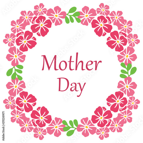 Banner mother day, with green leaves frame background and pink flower. Vector
