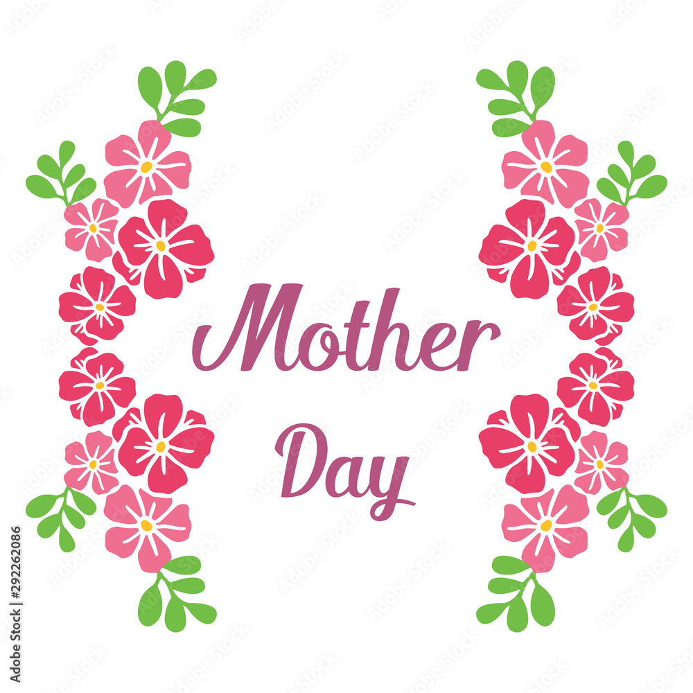 Bright pink wreath frame, for lettering of mother day on a white background. Vector