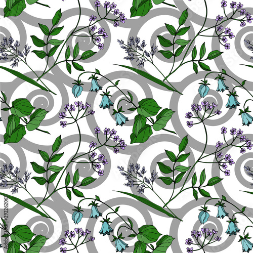 Vector Wildflowers floral botanical flowers. Black and white engraved ink art. Seamless background pattern.
