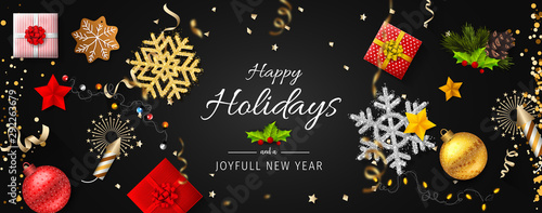 Turquoise Happy Holidays and Joyful New Year Vector Illustration. Happy holidays vector.