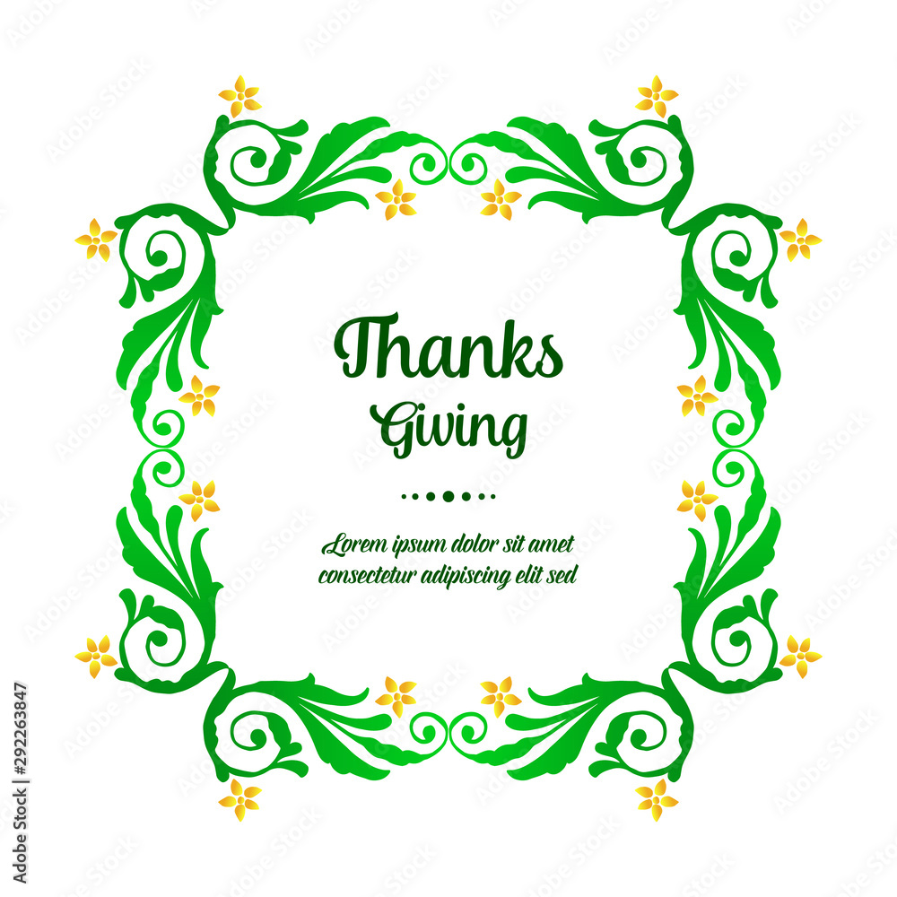 Card thanksgiving background, with design of green leafy flower frame. Vector