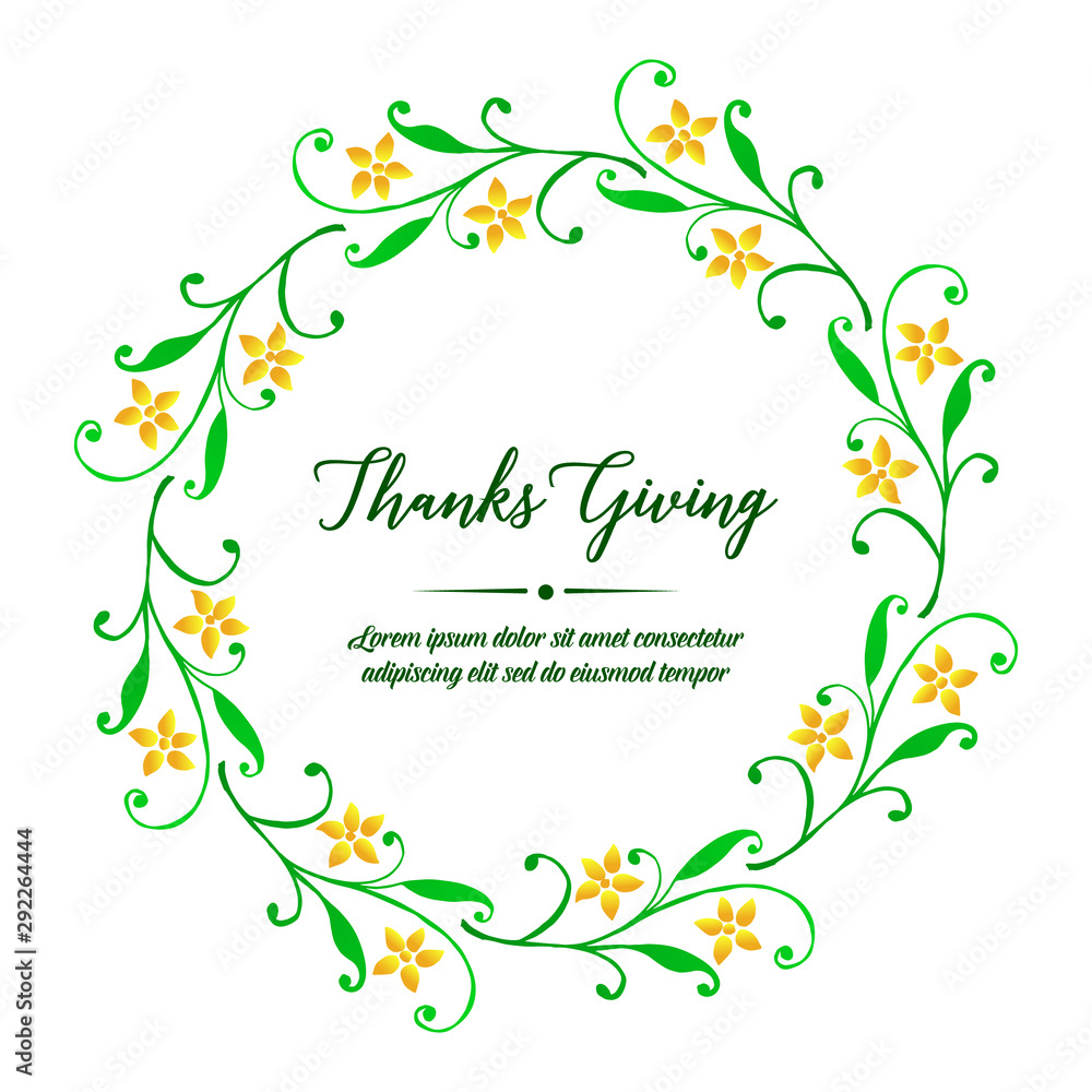 Drawing of green leaves frame and yellow flower, for invitation card of thanksgiving. Vector Drawing of green leaves frame and yellow flower, for invitation card of thanksgiving. Vector