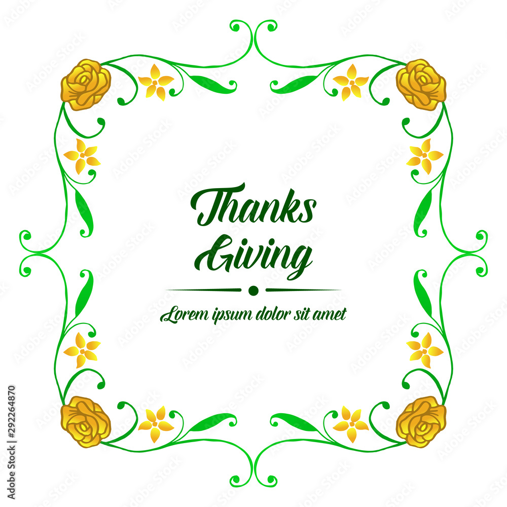 Banner or poster for thanksgiving, with ornate of yellow flower frame. Vector