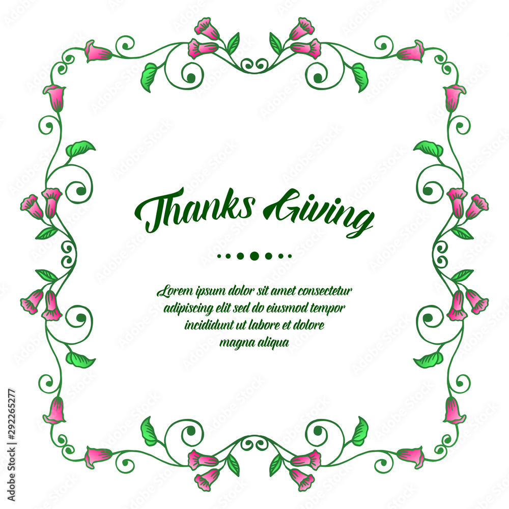 Lettering of thanksgiving, with wallpaper green leafy flower frame. Vector Lettering of thanksgiving, with wallpaper green leafy flower frame. Vector