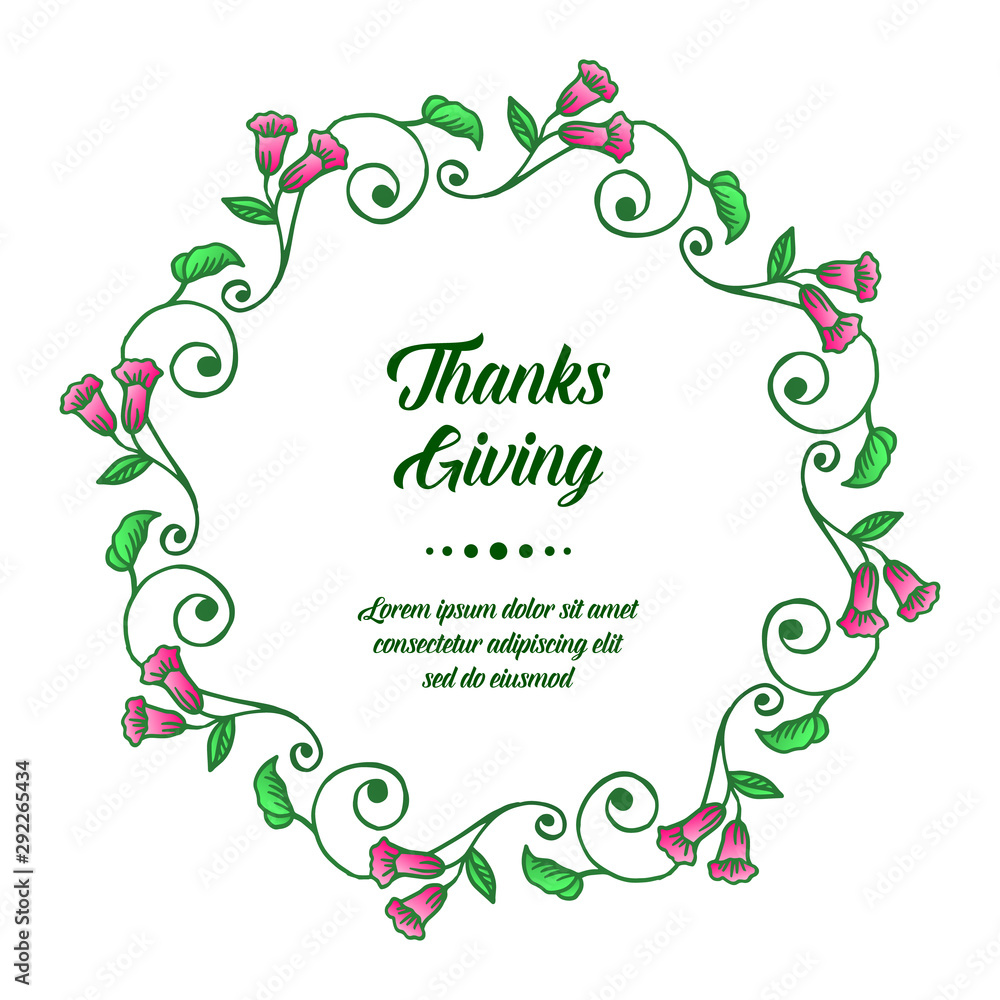 Lettering of thanksgiving, with wallpaper green leafy flower frame. Vector Lettering of thanksgiving, with wallpaper green leafy flower frame. Vector