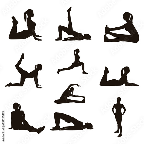 Women Are Doing Fitness Training Silhouettes