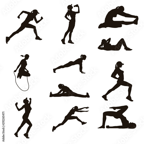 Women Are Doing Fitness Training Silhouettes