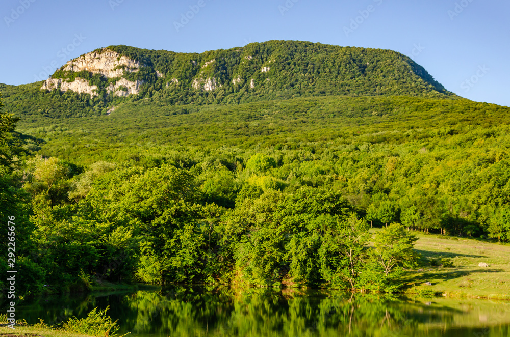 In summer, the mountains are covered with dense forest.