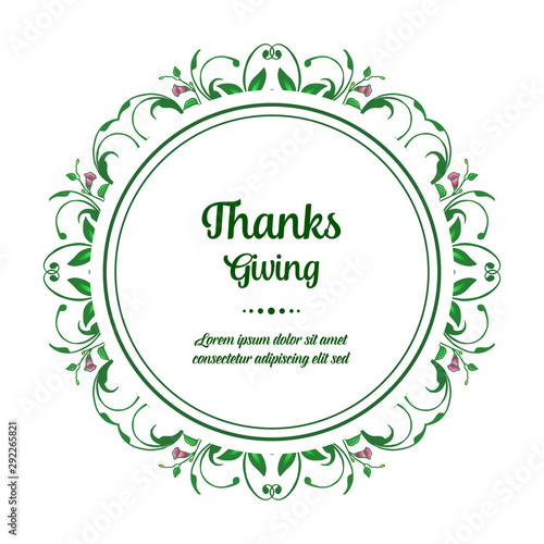 Vintage calligraphic card of thanksgiving, with ornament of green leaf flower frame. Vector