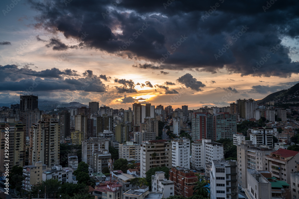 View of Caracas city from west side during a sunset. Venezuela