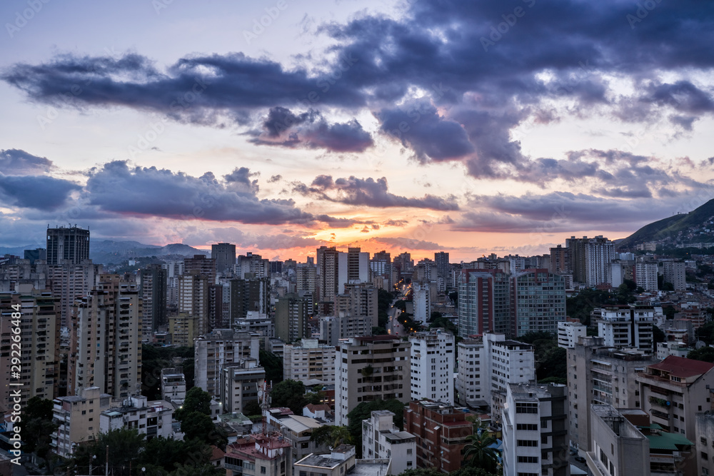 View of Caracas city from west side during a sunset. Venezuela