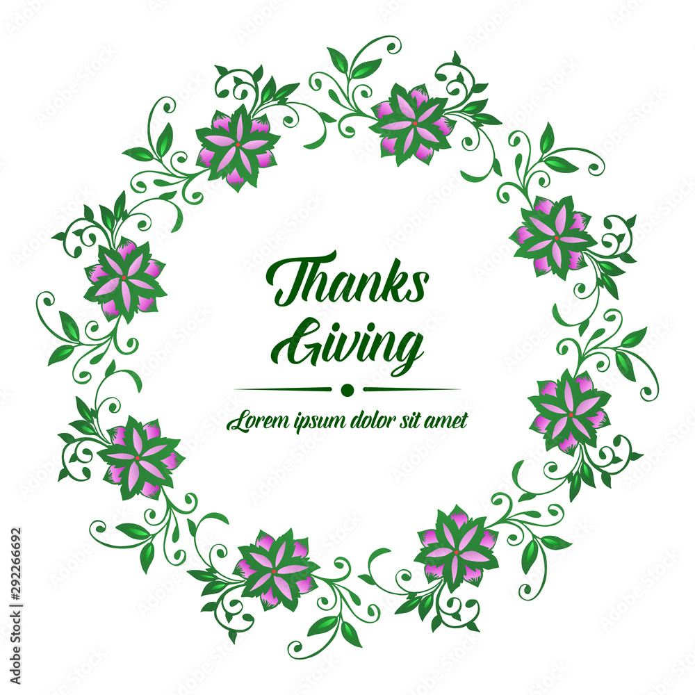 Concept banner of thanksgiving, with beautiful elegant purple flower frame. Vector