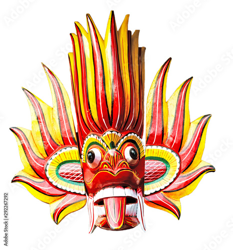 Mask head Gini Raksha Fire Devil Ceylon Art Sculpture © Emoji Smileys People
