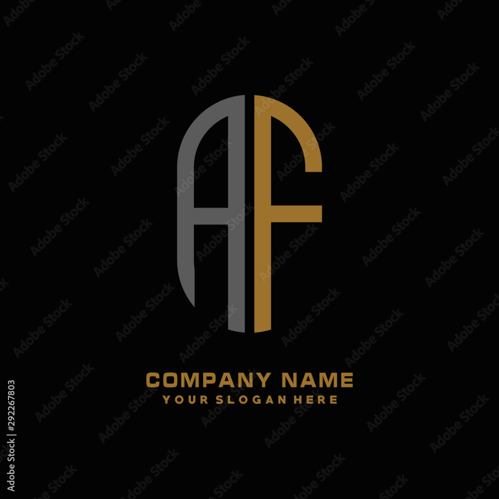 AF minimalist letters, with black and gold, white, black background logos AF minimalist letters, with black and gold, white, black background logos