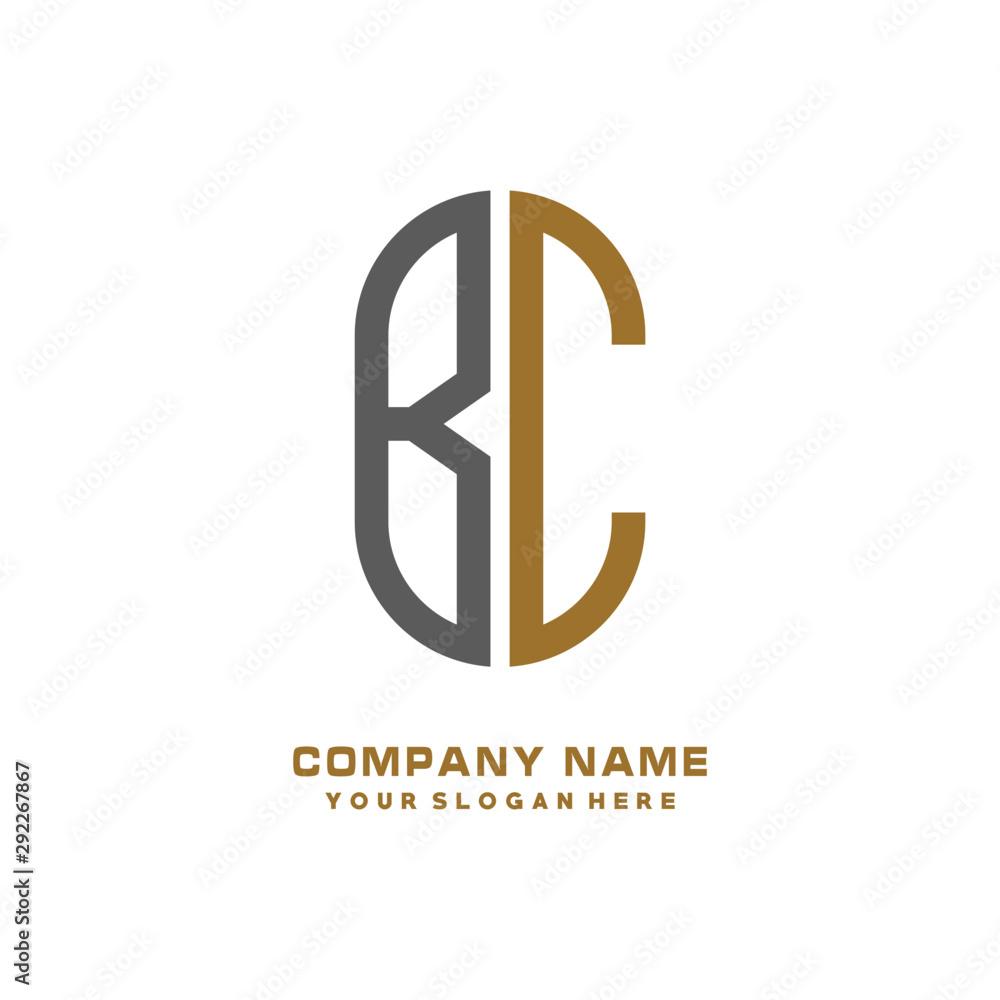BC minimalist letters, with black and gold, white, black background logos