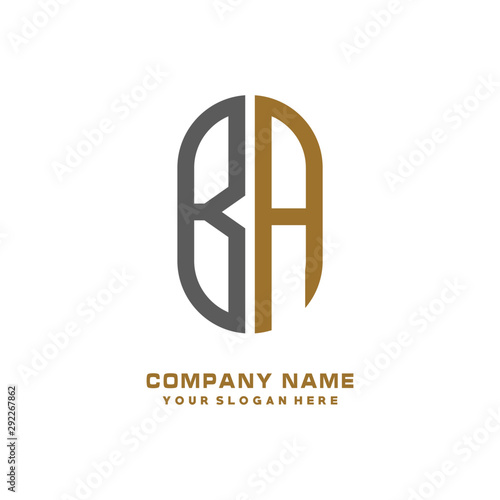 BA minimalist letters, with black and gold, white, black background logos