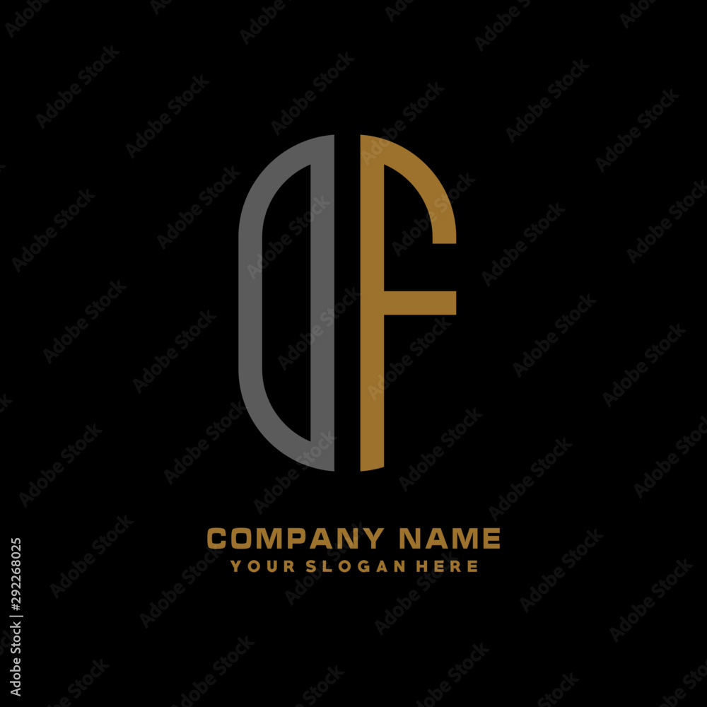 DF minimalist letters, with black and gold, white, black background logos DF minimalist letters, with black and gold, white, black background logos