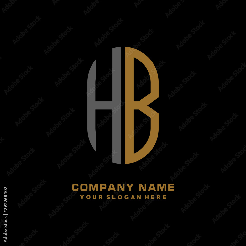 HB minimalist letters, with black and gold, white, black background logos HB minimalist letters, with black and gold, white, black background logos