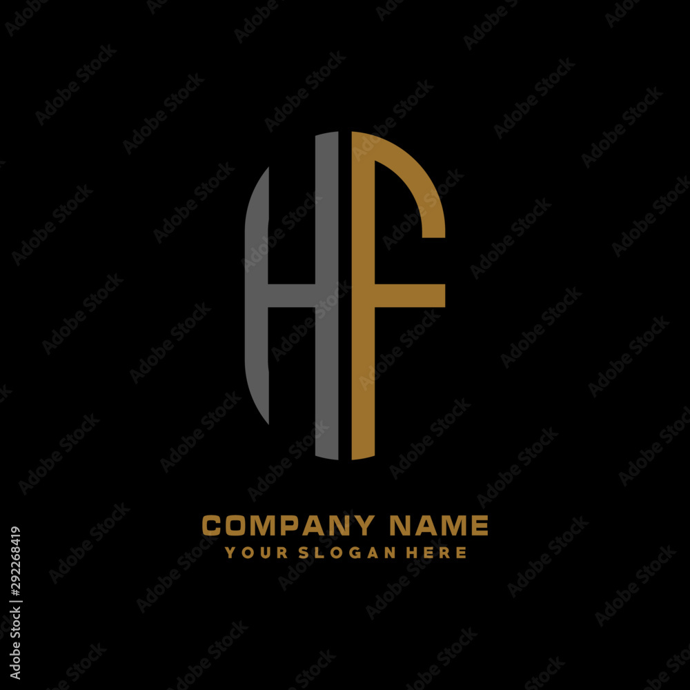 HF minimalist letters, with black and gold, white, black background logos HF minimalist letters, with black and gold, white, black background logos