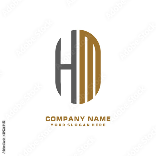 HM minimalist letters, with black and gold, white, black background logos