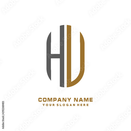 HU minimalist letters, with black and gold, white, black background logos