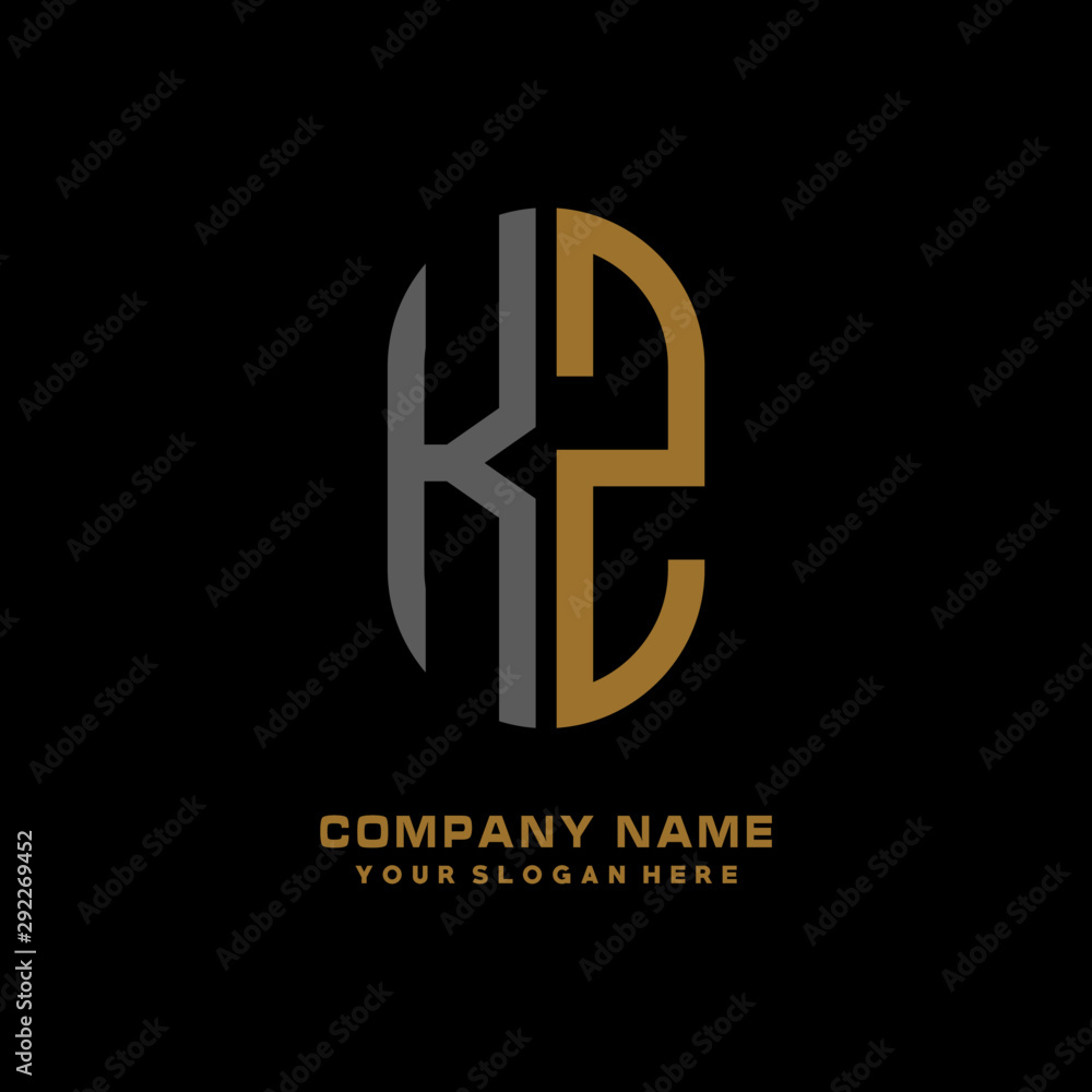 KZ minimalist letters, with black and gold, white, black background logos KZ minimalist letters, with black and gold, white, black background logos