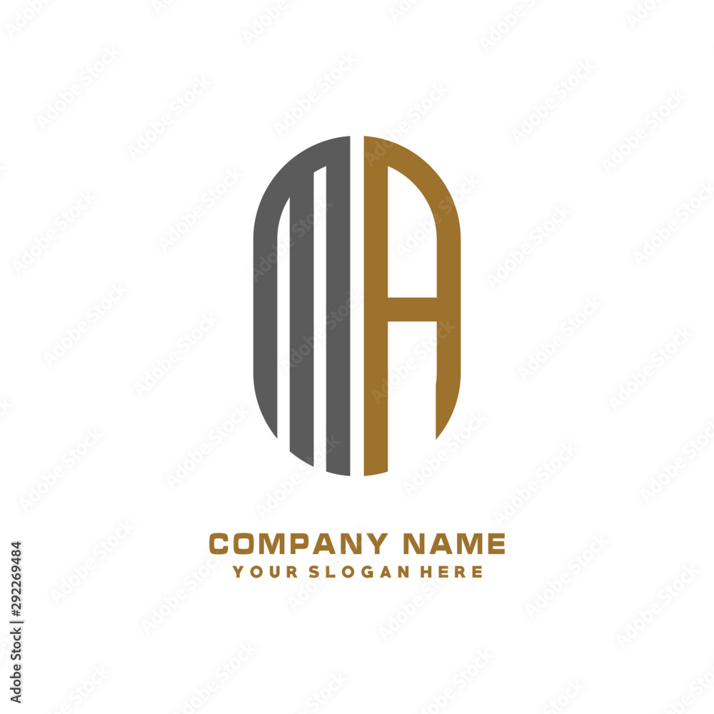 Fototapeta premium MA minimalist letters, with black and gold, white, black background logos
