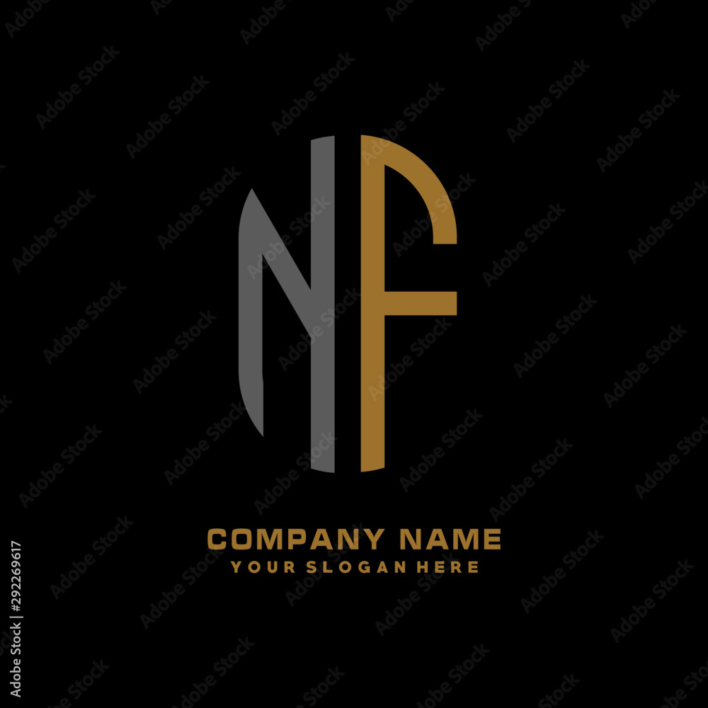 Obraz premium NF minimalist letters, with gray and gold, white, black background logos