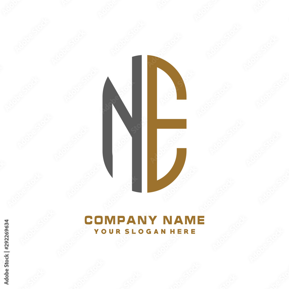 NE minimalist letters, with gray and gold, white, black background logos