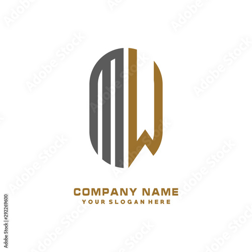 MW minimalist letters, with gray and gold, white, black background logos