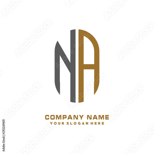 NA minimalist letters, with gray and gold, white, black background logos